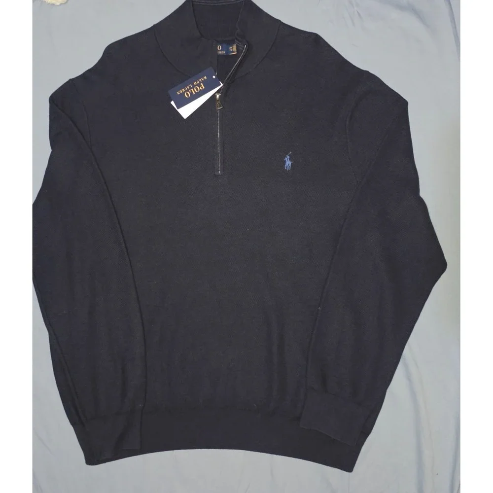 POLO RALPH LAUREN Quarter-Zip Mesh-Knit Sweater Men's Size 2XL Navy - Picture 1 of 8
